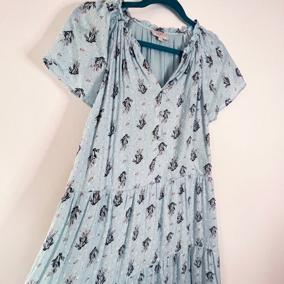 LOFT Blue Flutter Sleeve V-Neck Midi Dress - Size Large - Picture 4 of 4